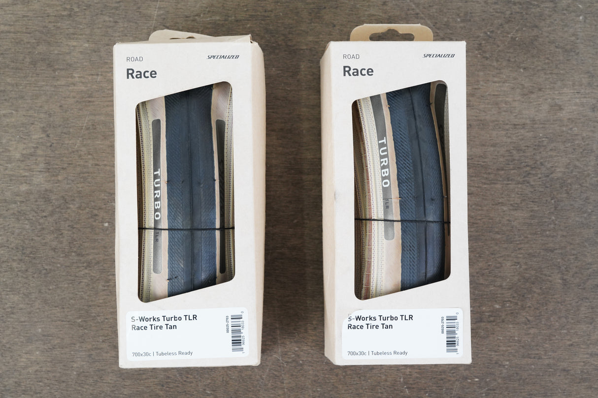 (2) NEW 700x30C 30mm Specialized S-WORKS Turbo Race Tan Tubeless Road Tires