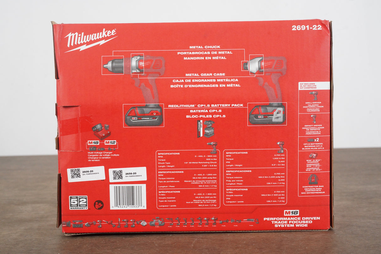 NEW Milwaukee M18 CP15 2691-22 Compact 2-Tool Combo Kit