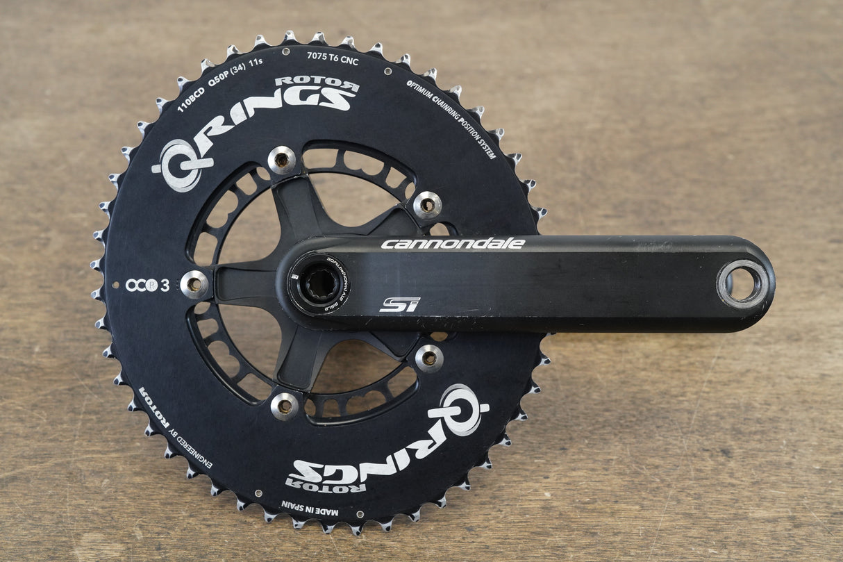172.5mm 50/34T BB30 Cannondale Si Rotor QRings Road Crankset 623g