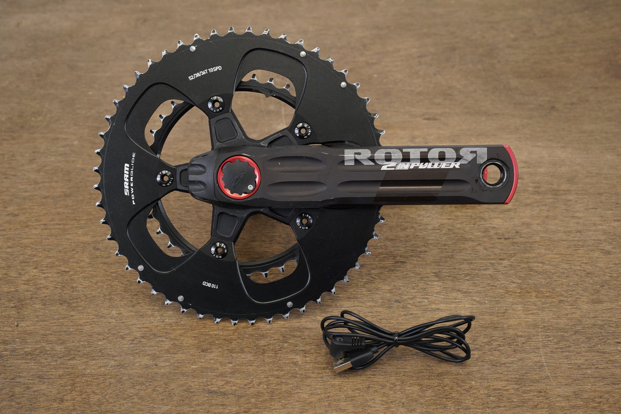 175mm 52/36T BB30 Rotor 2INpower Power Meter Crankset + Charger