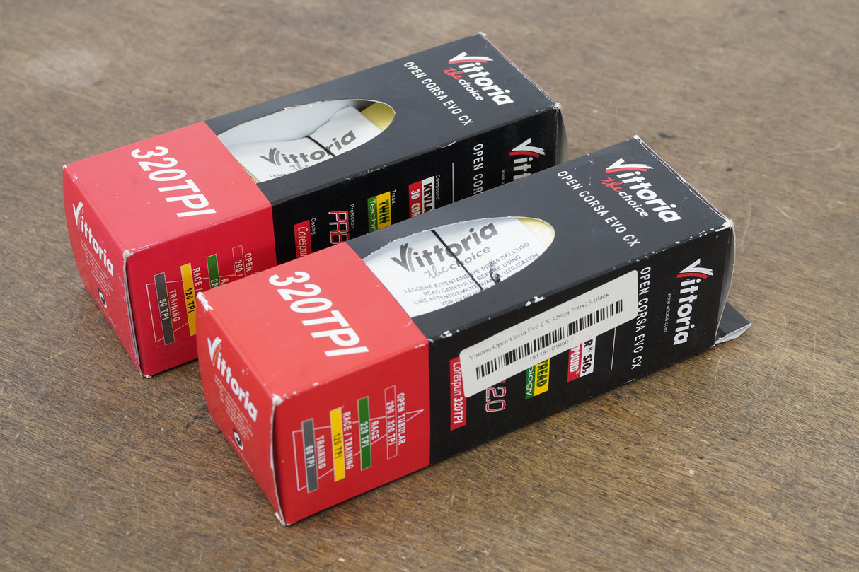 NEW (2) 700x23C 23mm Vittoria Open Corsa EVO CX 320 TPI Clincher Road Tires