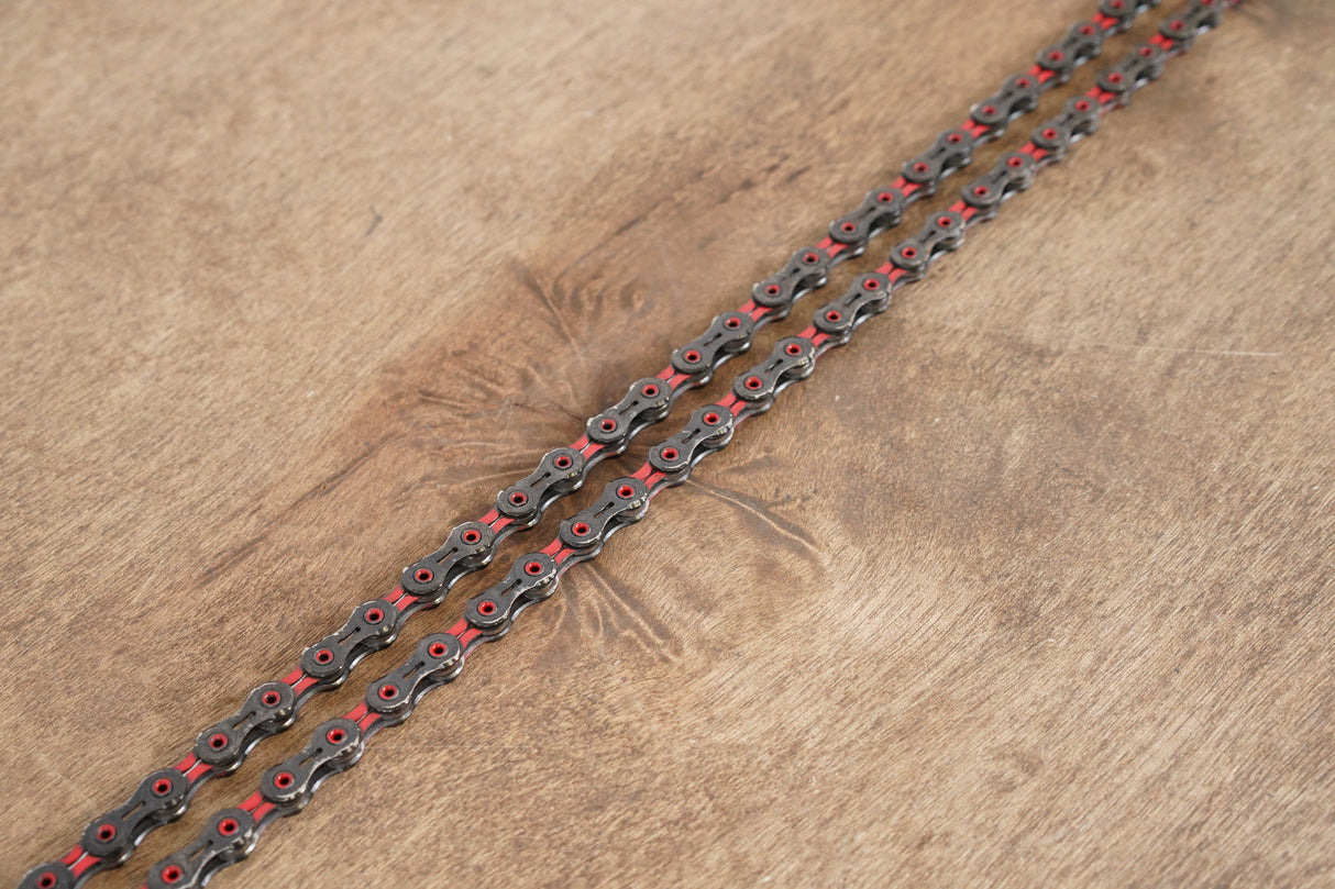 116L KMC X11SL Red Black 11 Speed Road Chain 75% Life Remaining 116 Links